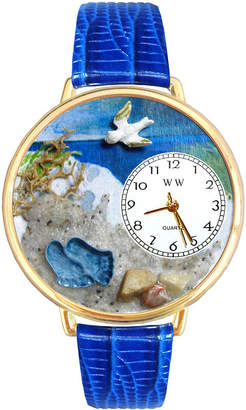 Whimsical Watches Personalized Footprints Womens Gold-Tone Bezel Blue Leather Strap Watch