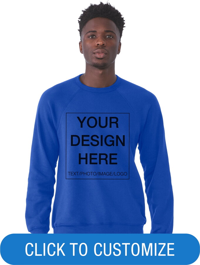 BELLA+CANVAS Adult Crew Neck Personalized Fleece Raglan Long Sleeve T-Shirt, Create your own Designs, True Royal, XXlarge, Unisex