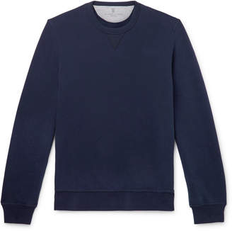 Brunello Cucinelli Fleece-Back Stretch-Cotton Jersey Sweatshirt - Men - Blue