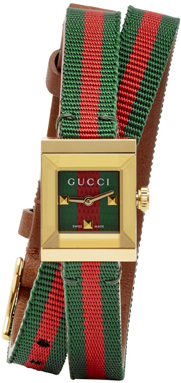 Gucci Gold Square Web Double Wrap G-Frame Watch - ShopStyle
