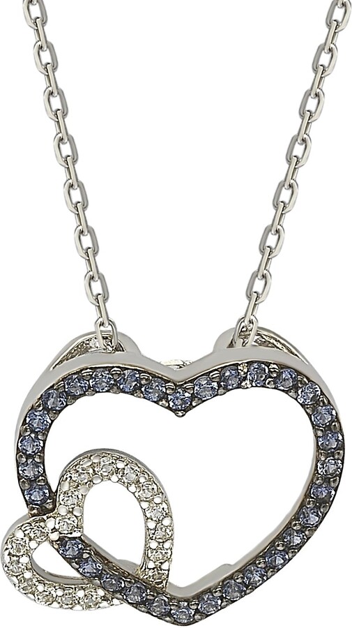 Suzy Levian Sterling Silver Blue & White Sapphire and Diamond Accent Double Heart Pendant