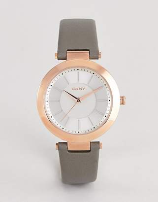 DKNY NY2296 ladies grey leather watch with white dial
