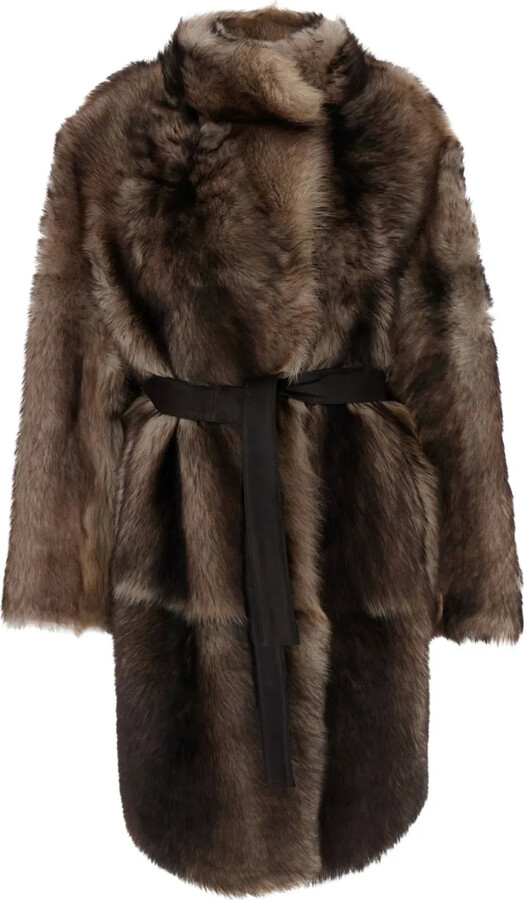 Yves Salomon Belted Shearling Coat