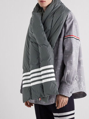Thom Browne Grosgrain-Trimmed Striped Quilted Shell Down Scarf - Men - Gray