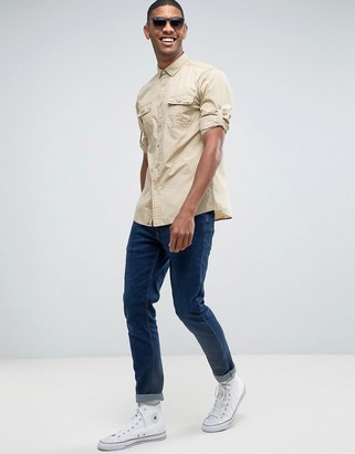 Benetton Regular Fit Long Sleeve Military Shirt with Button Down Collar and Rollback Sleeve Detail