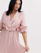 Thumbnail for your product : PrettyLittleThing pleated mini dress with frill detail in pale pink