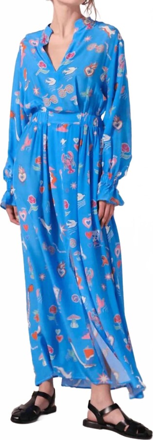 Paolita White Rabbit Silk Mary Jane Dress In Blue Multicolor