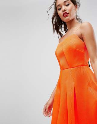 ASOS Design Neon Bonded Mesh Fan Front Mini Dress-Orange
