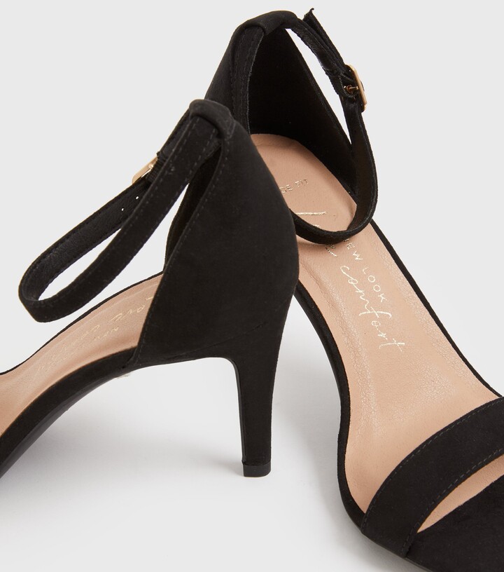 New Look Wide Fit Black Suedette Stiletto Heel Sandals Vegan - ShopStyle