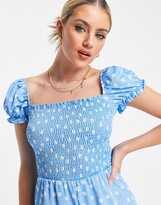 Thumbnail for your product : Bershka shirred top ditsy floral playsuit in blue