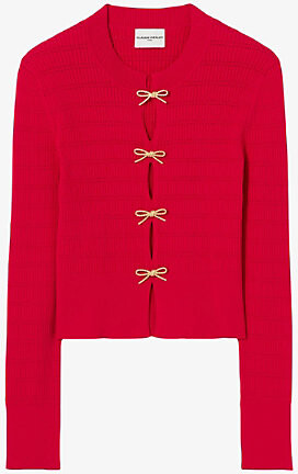 Claudie Pierlot Womens Sky Bow-Embellished Stretch-Knit Jumper M