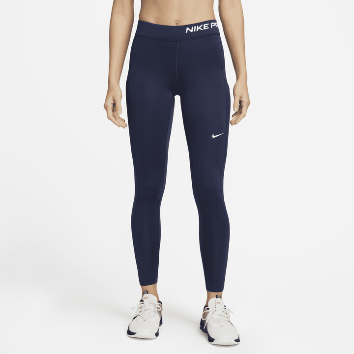 Nike Women's Pro Therma-FIT Mid-Rise Pocket Leggings in Blue