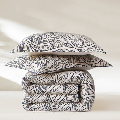 Special Edition by Lush Decor Umbra Bloom Linen Blend Duvet Cover Navy 3 Piece Set