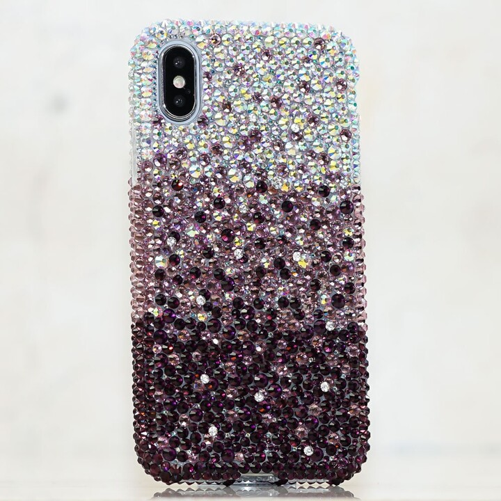 Etsy Bling Genuine Ab Crystals Faded To Dark Purple Case For Iphone 17 16 15 Pro Max Samsung Galaxy S24 S25 Plus Diamond