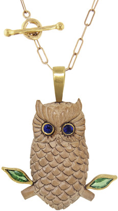 Cathy Waterman Diopside and Blue Sapphire Wood Owl Charm