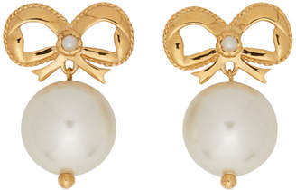 Simone Rocha Gold Bow Pearl Drop Earrings