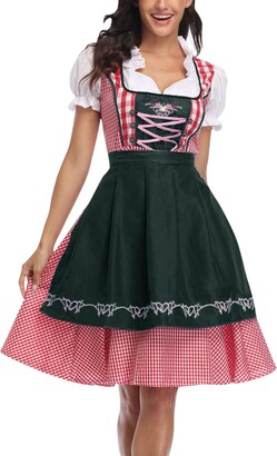 N\C Women's Oktoberfest Costume German Dirndl Dress Traditional Bavarian  Carnival Party 3 Piece Beer Festival Maid Costumes Halloween Party Plaid Dress  Outfit (Army Green - ShopStyle