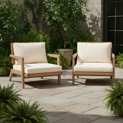 NFusion Dax Outdoor Acacia Wood Lounge Chair with Wicker Backrest & Cushions