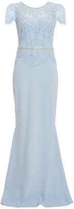 Quiz Light Blue Lace Embellished Fishtail Maxi Dress