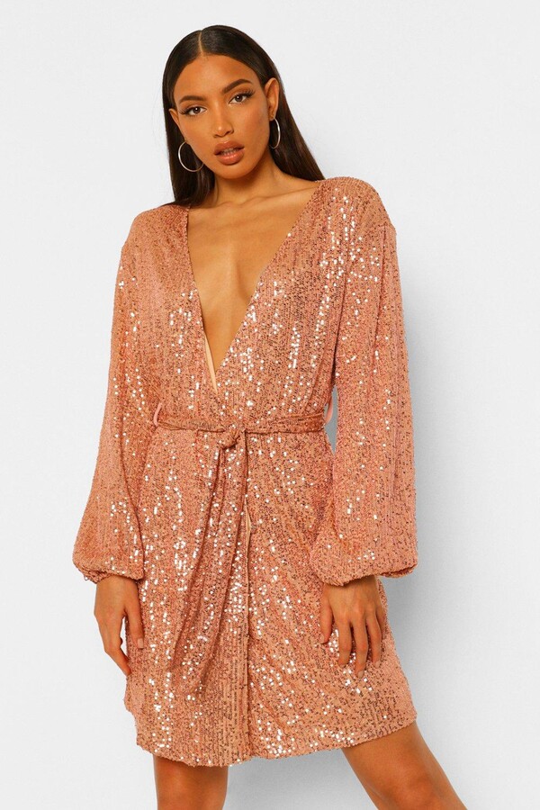 boohoo Tall Belted Sequin Dress - ShopStyle