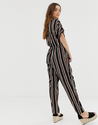 Gilli wrap front jumpsuit with tie waist in stripe