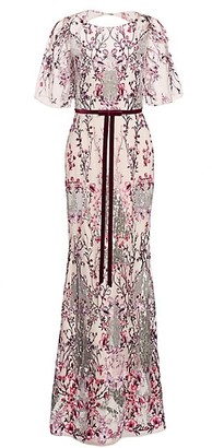 Marchesa Notte Embellished Floral-Embroidered Gown