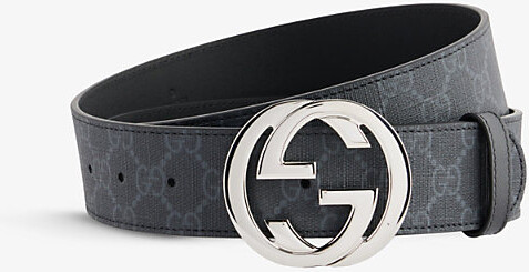 Mens Black/Nero Double G Logo-Print Coated-Canvas Belt 36