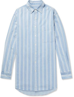 Balenciaga Oversized Button-Down Collar Striped Denim Shirt - Men - Light blue