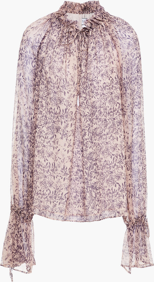 Redemption Gathered floral-print silk-crepon blouse