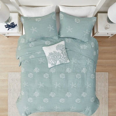 fengshu Cotton Bedding With Embroidered Seashells.  Machine Washable For Full/queen In . Starfish Filling