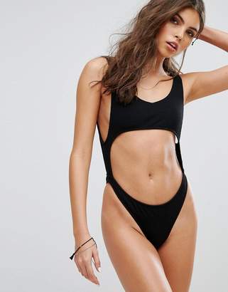 Motel Black Textured Cut Out Swimsuit