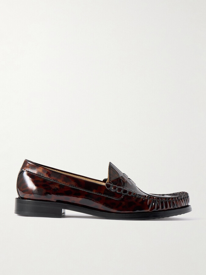 Stuart Weitzman Lottie Tortoiseshell Patent-leather Loafers - US9