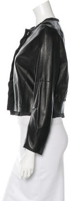 Nina Ricci Leather Ruffle-Trimmed Jacket