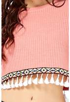 Thumbnail for your product : Select Fashion Fashion Womens Pink Fringe Tape Crop Top - size 12