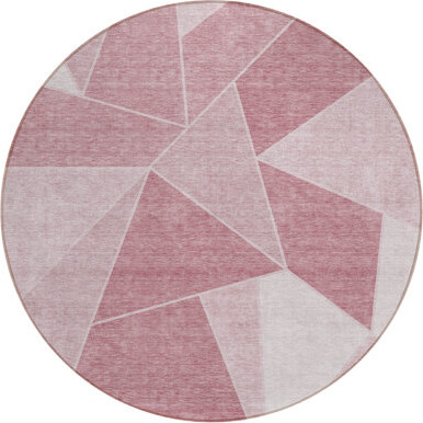 8' Ivory Round Geometric Washable Indoor Outdoor Area Rug