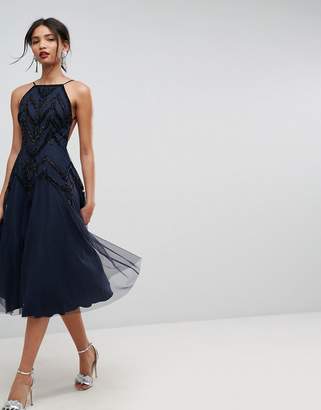 ASOS Design Beautiful Beaded Cami Backless Midi Dress