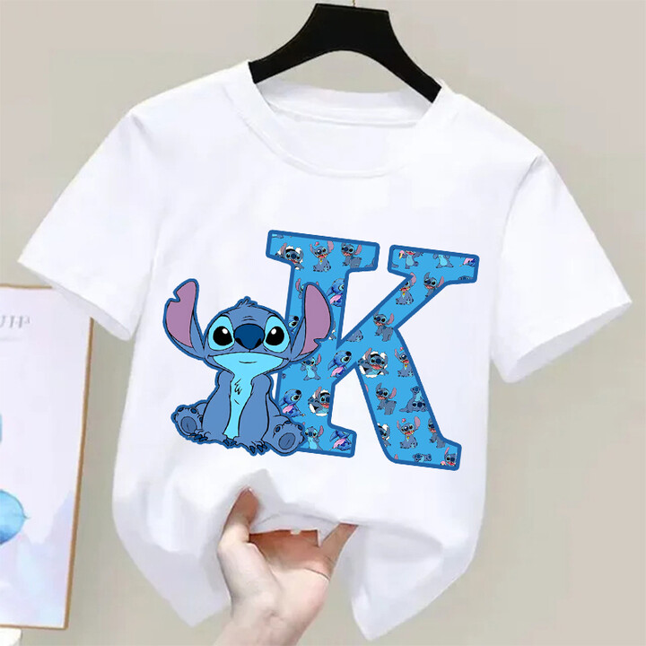 Miniso/Name Excellence Superior Products 2025 Summer Kids Clothing New Stitch Disney T-shirts for Children Cute Cartoon Letter Graphic Tshirt Boys Girls Pure CottonTops