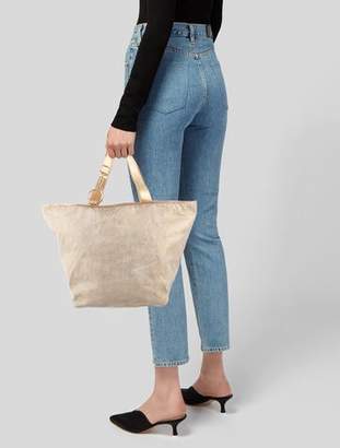 Dolce & Gabbana Leather-Trimmed Canvas Tote Metallic Leather-Trimmed Canvas Tote