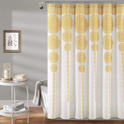 Dakota Fields Stripe Medallion Shower Curtain-Fabric Mandala Bohemian Damask Print Design