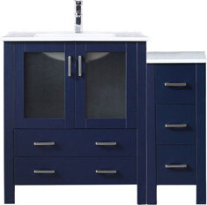 Lexora Volez 42 in W x 18.25 in D Single Bath Vanity with Side Cabinet, White Ceramic Top and Chrome Faucet Set