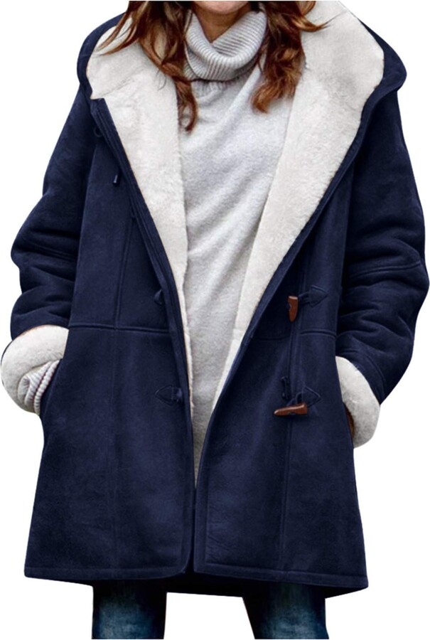 hooded flap pocket plain fleece lined coat