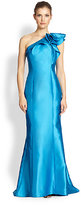 Thumbnail for your product : Carmen Marc Valvo One-Shoulder Ruffle-Trim Gown