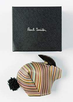 'Signature Stripe' Print Leather 'Rabbit' Zip-Pouch