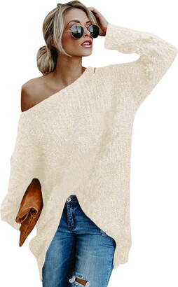 Pengniao Off The Shoulder Jumper Ladies Long Jumpers Womens Oversized  Mohair Sweater Longline Baggy Fluffy Knitted Jumpers Sweaters for Women  Women's Long Sleeve Pullover Winter Warm Casual Knitwear Beige M - ShopStyle