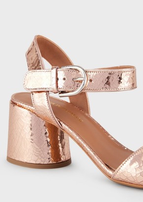 Emporio Armani High-Heeled, Crackled Leather Sandals
