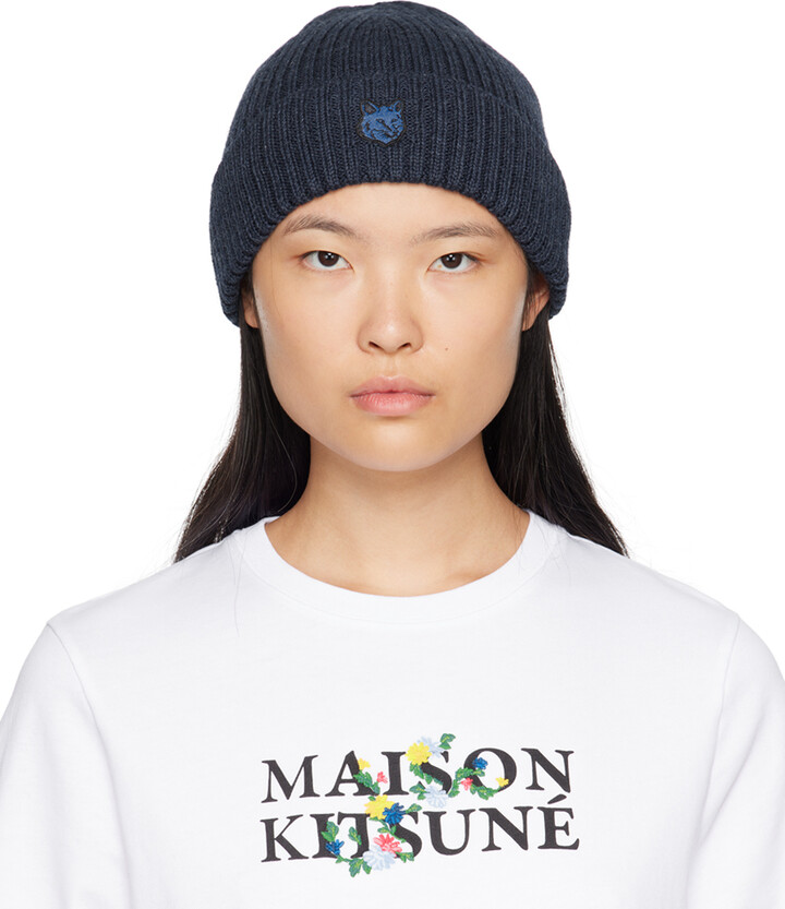 MAISON KITSUNÉ Blue Fox Head Patch Beanie - ShopStyle Hats