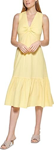 Calvin Klein Women's Sleeveless Dress with Side Pleated Ruffle