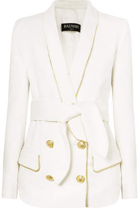 Balmain Belted Double-breasted Woven Blazer - Off-white
