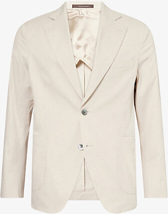 Oscar Jacobson Mens Trench Beige Ferry Patch-Pocket Soft Cotton Blazer 42