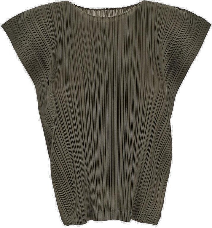 Pleats Please Issey Miyake Cap-Sleeved Pleated Blouse
